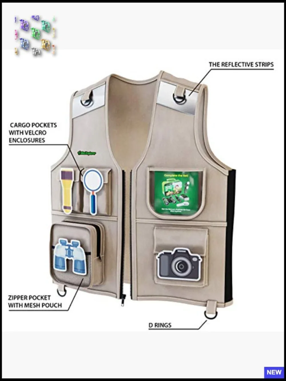 Kids Explorer Vest and Hat Costume Set Outdoor Adventure Pretend Play